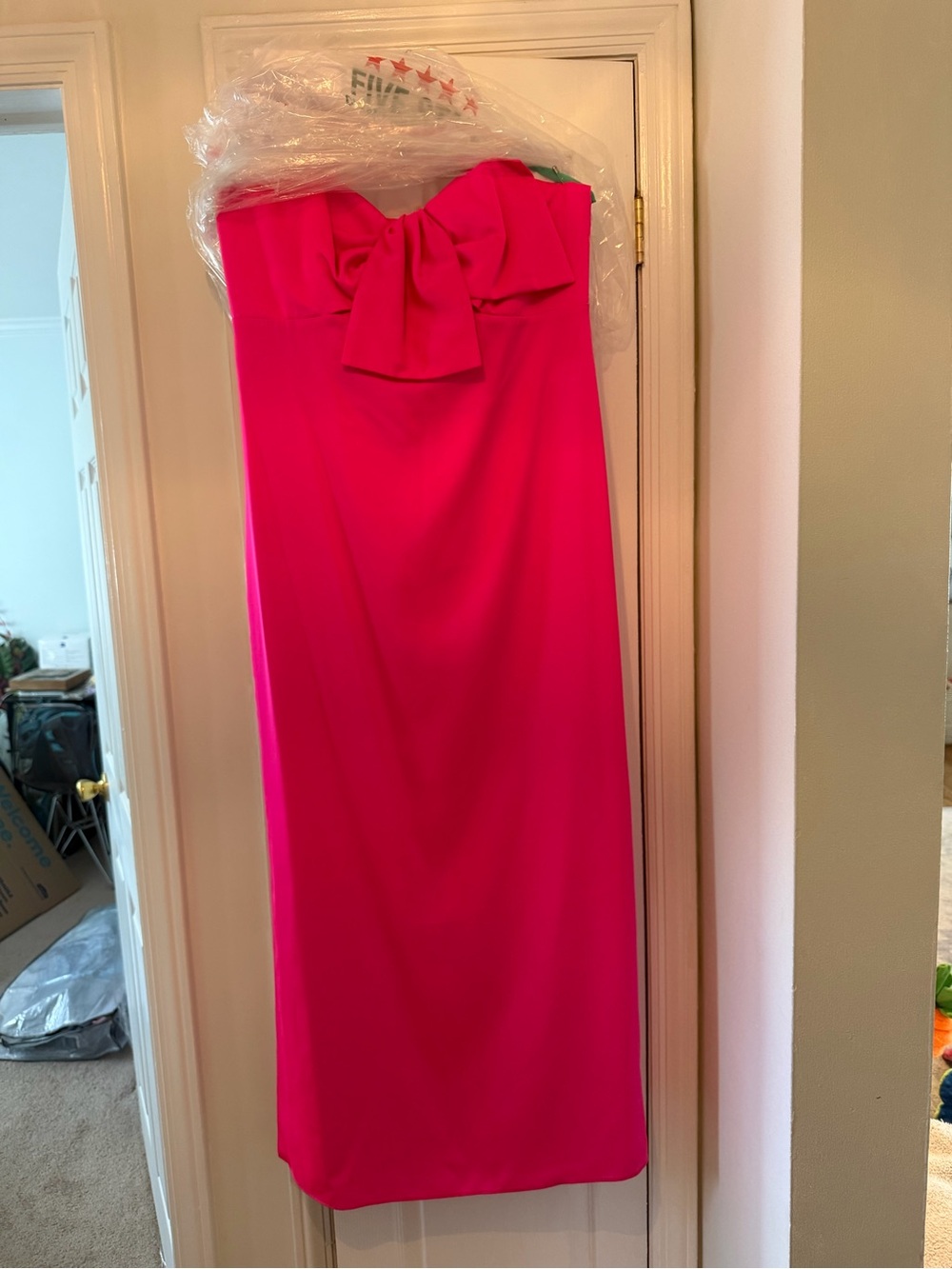 Lilly Pulitzer Neon Pink Strapless Dress with Gold Accents